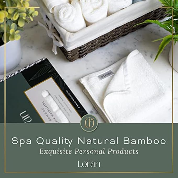 LoRan LUXURY BAMBOO VISCOSE FACIAL WASHCLOTH - SET OF 6 SOFT CLOTHS - SPA-LIKE LOOK & FEEL - LUXURIOUS SILKY BAMBOO VISCOSE FACE CLOTH FOR SKIN CLEANSING COMFORT - 10 X 10 WASHCLOTHS - WHITE - Image 3